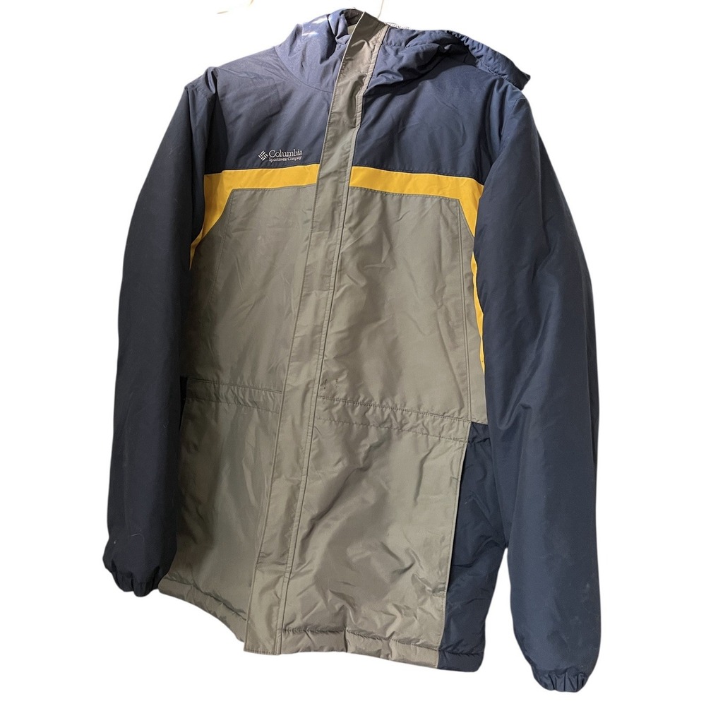 Columbia‎ Youth 18/20 Hooded Rain Jacket Navy Gray Yellow Waterproof Coat - Picture 2 of 6